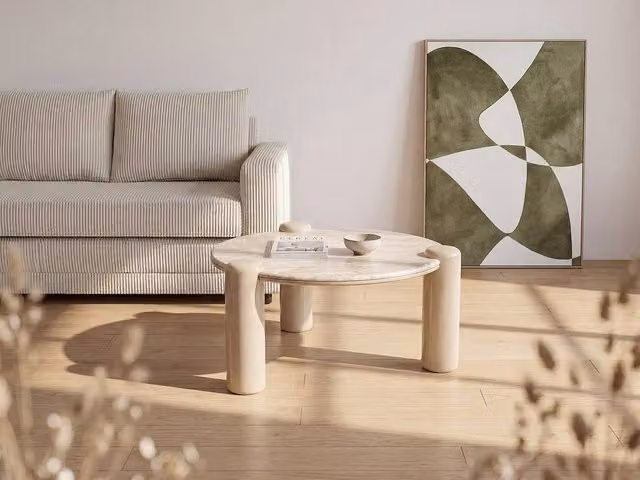 Vente-unique NARODI Round Marble and MDF Coffee Table in Beige