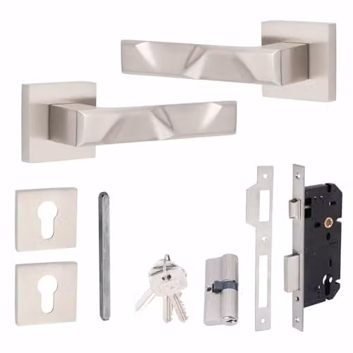 Golden Grace Nova Euro Lock Door Set in Silver Satin Nickel Finish