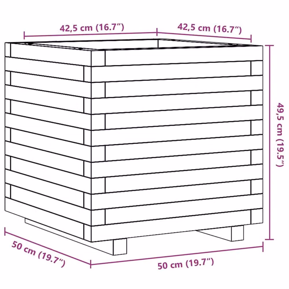 Berkfield Home Garden Wax Brown Solid Wood Pine Planter Tub W: 50 cm, D: 50 cm, H: 49.5 cm – 2