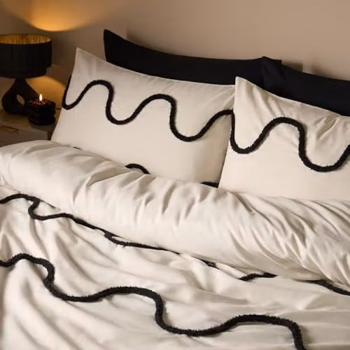 OHS Single Tufted Wave Bedding Set in White, including Duvet Cover and Pillowcase, W/D/H: 135 x 200 cm and 50 x 75 cm – 6