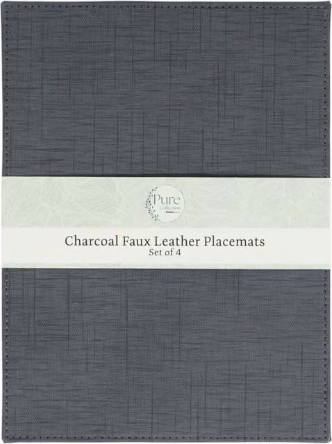 Pure Collection Set of 4 Striped Faux Leather Placemats in Anthracite Grey and Black