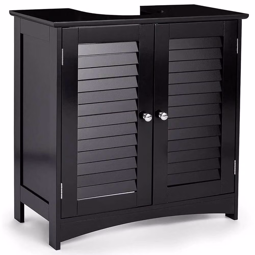 Kelvenix Black Under Sink Bathroom Storage Unit with Roll Shutter Door and Internal Shelves – 4