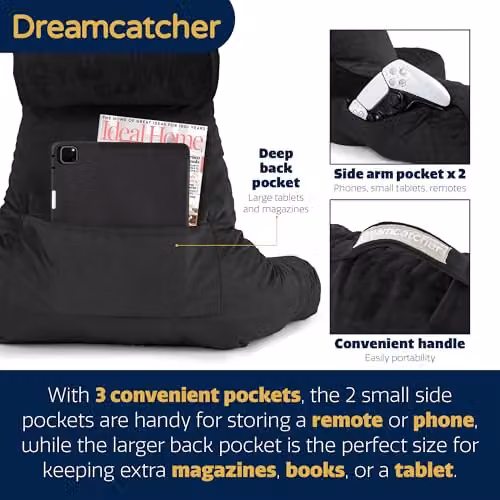 Dreamcatcher XL Memory Foam Reading Pillow in Black Velvet with Contoured Neck and Back Support – 5