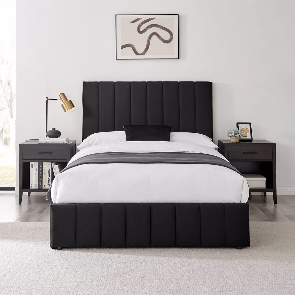Modish Furnishing Leo Black Velvet Upholstered Ottoman Storage Bed W/D/H: 180 x 200 cm – 2