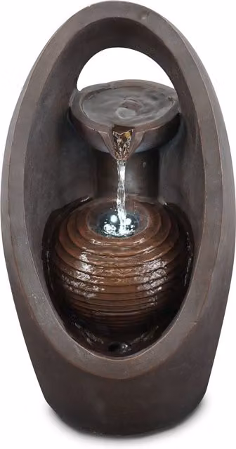 GEEZY Oval Cascade Tabletop Water Feature with LED Lights in Brown and Grey Polyresin