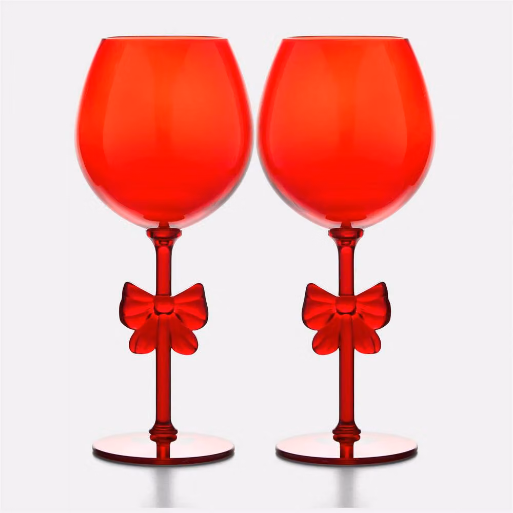 OHS Set of 2 Red Reusable Plastic Bow Wine and Champagne Glasses – 2