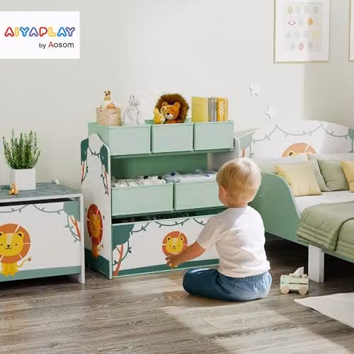 AIYAPLAY 3-Tier Kids Toy Storage Unit with 6 Removable Fabric Boxes, Green, W: 66 cm, D: 30 cm, H: 30 cm – 2