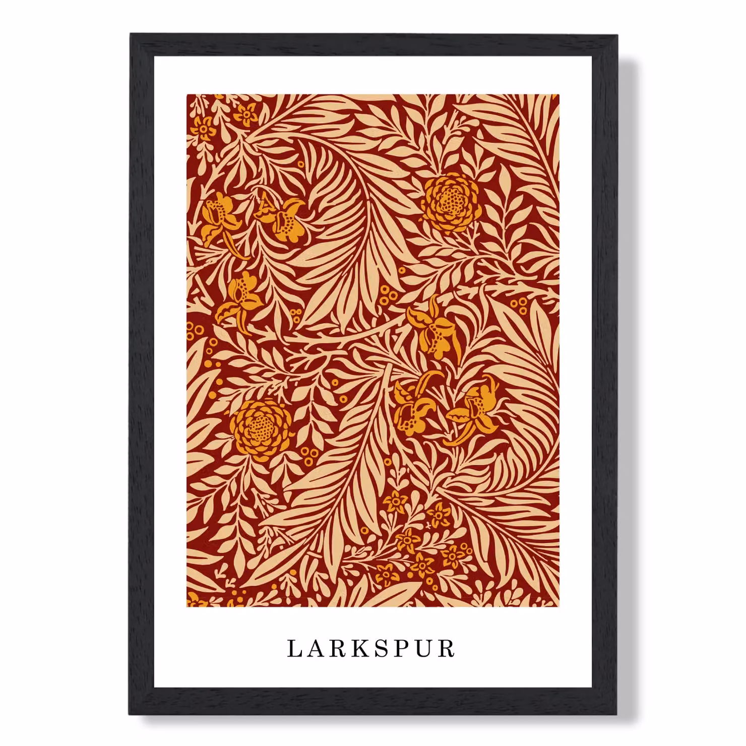 ARTZE Vintage William Morris Larkspur Floral Art Print in Orange and Beige with Black Frame – 2