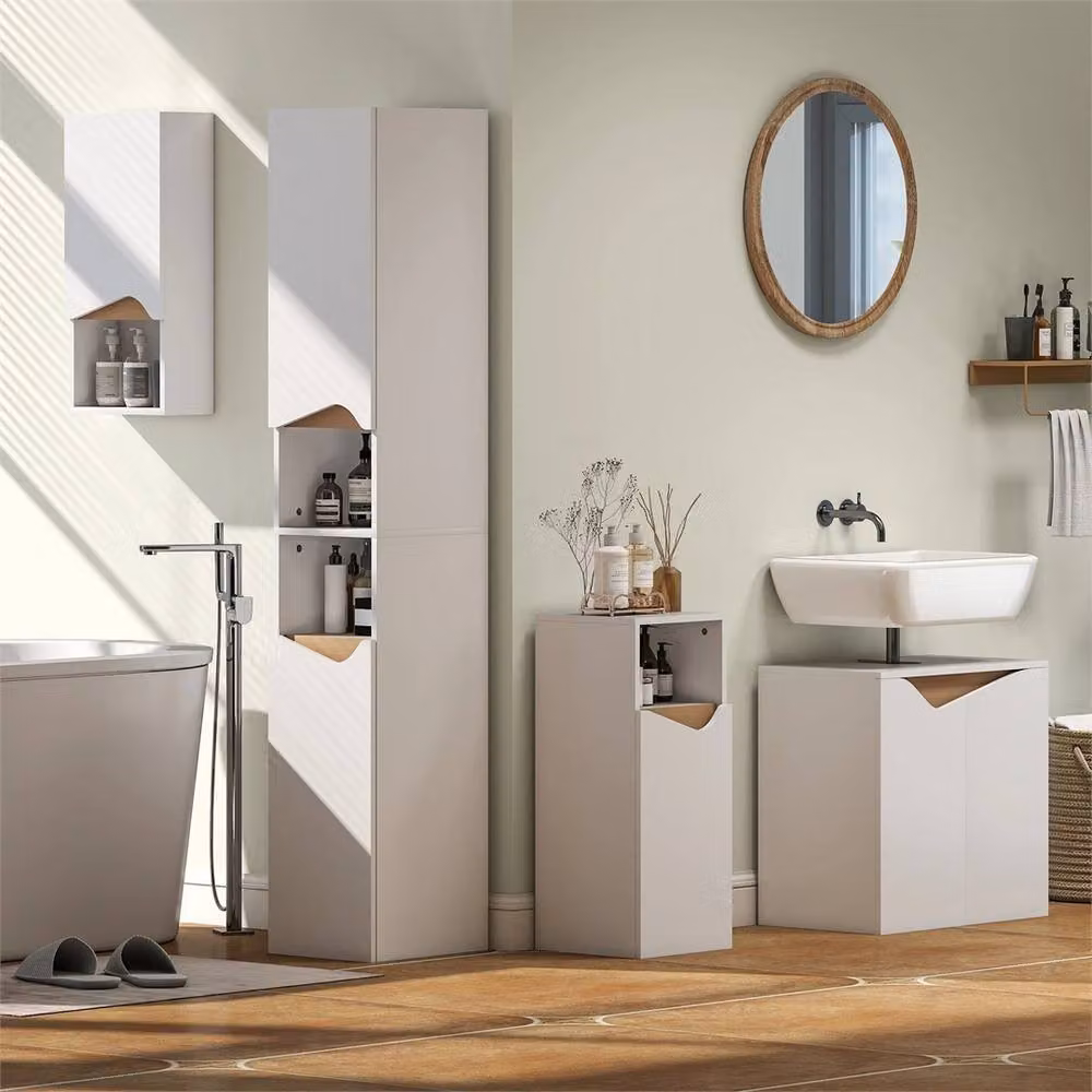 SPETLEK Slim Tall White Bathroom Storage Cabinet with 2 Hinged Doors, H 180.5 x W 30 x D 30 cm – 2