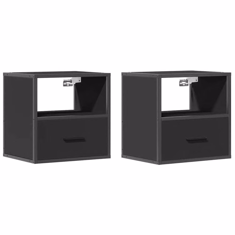 Berkfield Home Set of 2 Modern Wall-mounted Bedside Cabinets, Black, W: 40 cm, D: 31 cm, H: 39.5 cm – 3