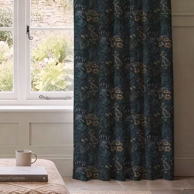 HOUSE Llewelyn-Bowen Hedgerovia Printed Velvet Made To Measure Curtains in Verdigris