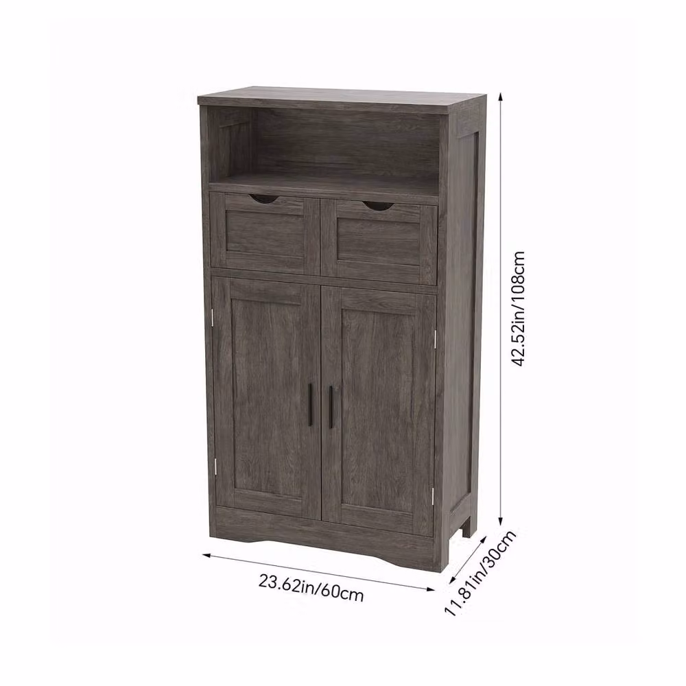 KORVIXA Modern Grey Storage Cabinet with 2 Drawers and 2 Doors – 2