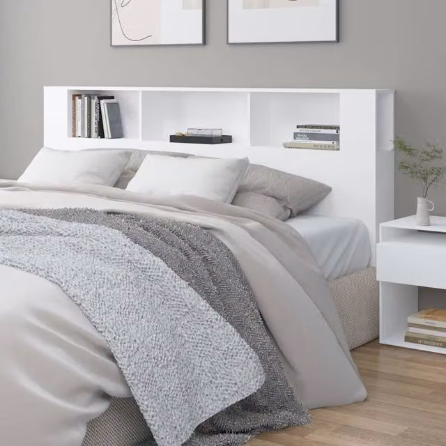Berkfield Home Headboard Cabinet in White, W: 200 cm, D: 18.5 cm, H: 104.5 cm – 1