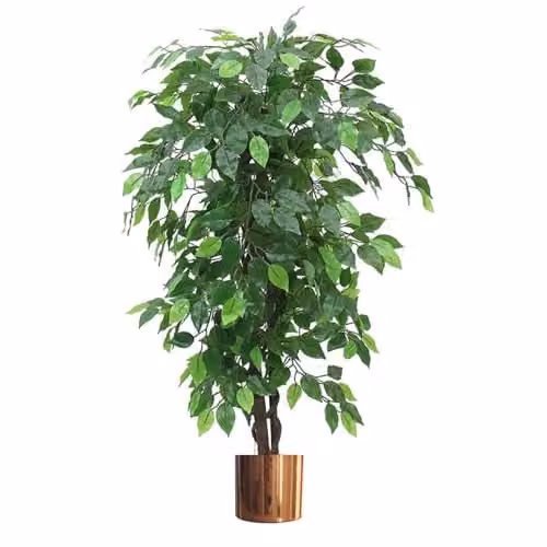 Leaf Artificial Ficus Tree in Green with Copper Metal Planter, Height: 120 cm