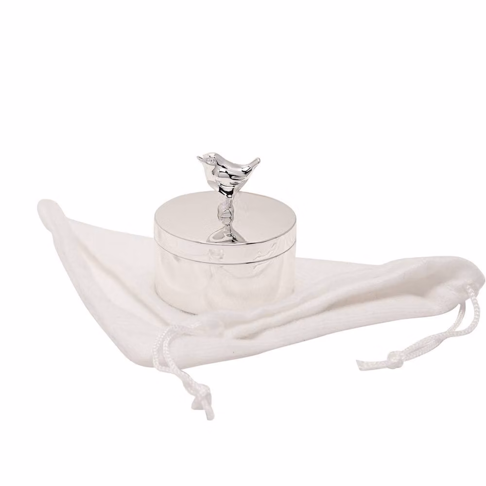 Sophia Silverplated Robin Round Metal Trinket Box in Silver – 2