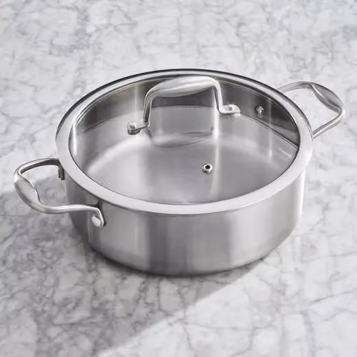 Cooks Professional Tri-Ply Saute Pan with Glass Lid and Helper Handle in Silver, 24cm – 2