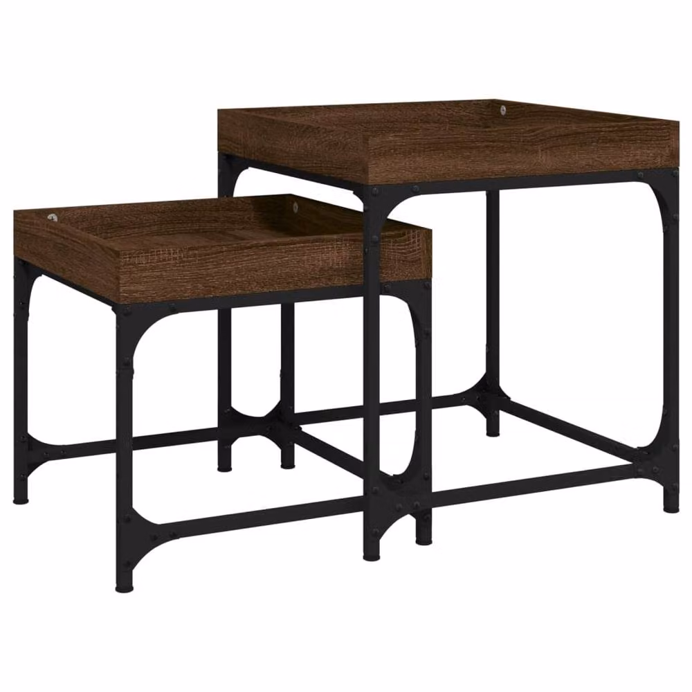 Berkfield Home Set of 2 Nested Square Side Tables in Brown Oak – 2