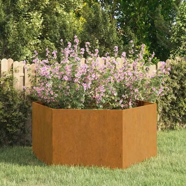 Berkfield Home Rusty Corten Steel Planter in Brown, W/D/H: 90 x 90 x 45 cm – 1