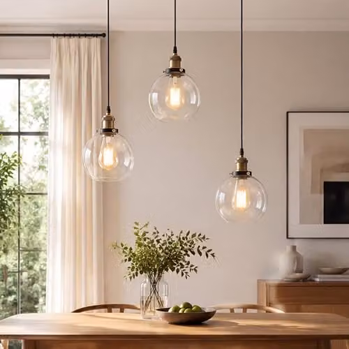 Emitto Set of 2 Industrial Glass Sphere Pendant Lights in Black with Transparent Shades and Adjustable Cables – 7