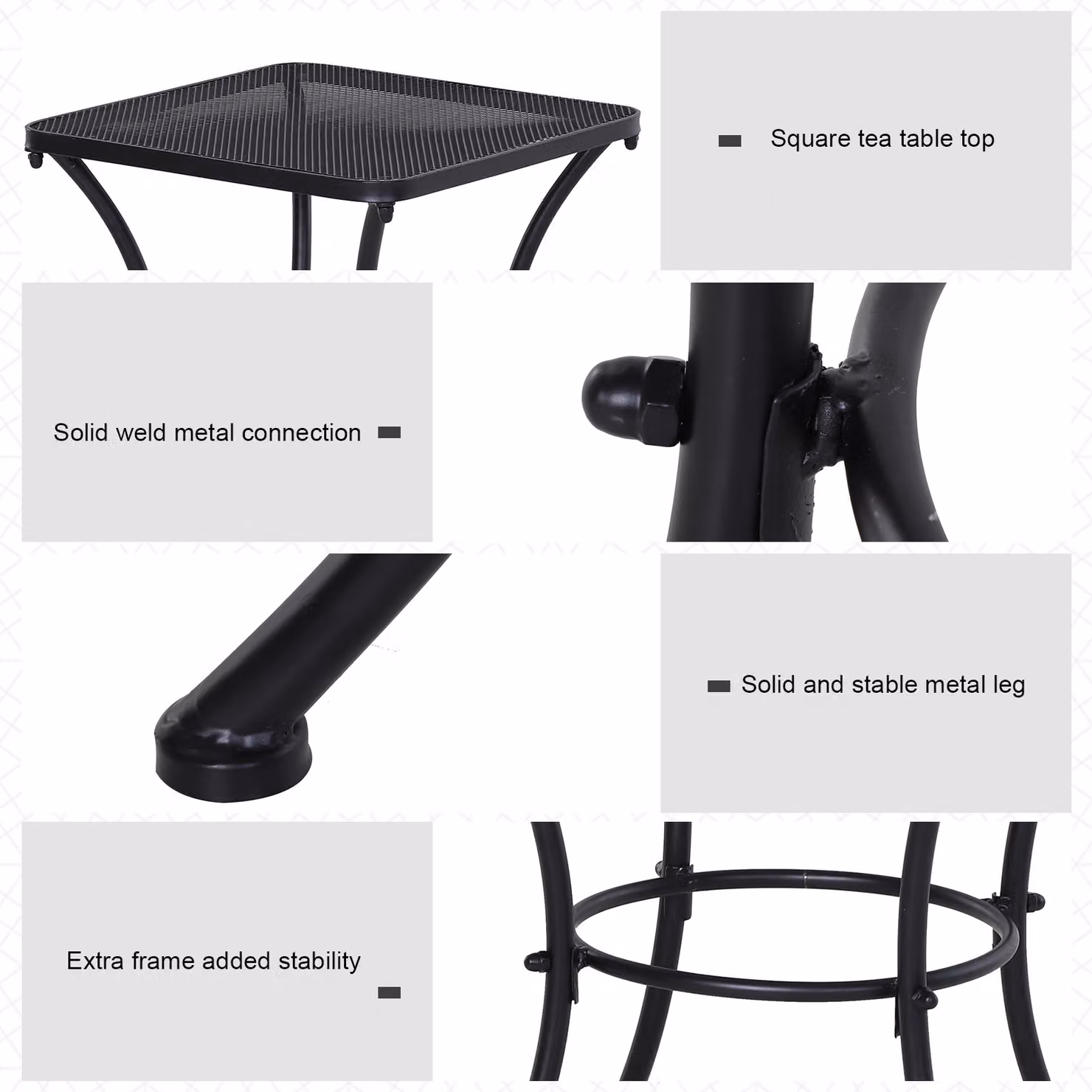 Outsunny Metal Square Outdoor Garden Bistro Table in Black – 5