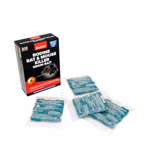 Rentokil Rodine Rat and Mouse Killer Grain Bait, 4 Sachets, Black – 1