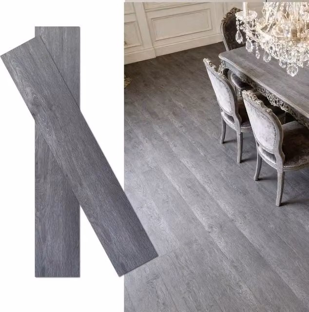 PAWNORA 36-Piece Grey Oak Wood-Look PVC Floor Plank Tiles – 1