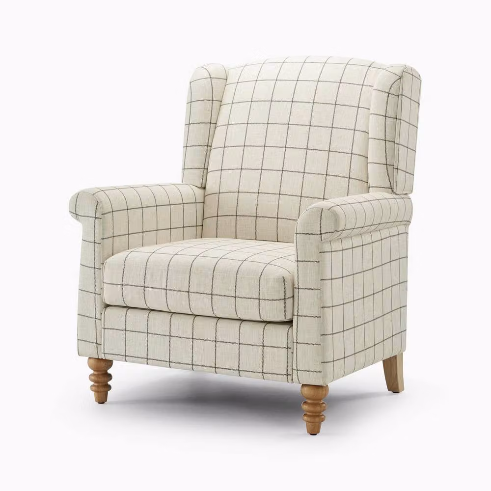 FurnitureboxUK Maisette Beige Checked Fabric Wingback Accent Armchair – 2