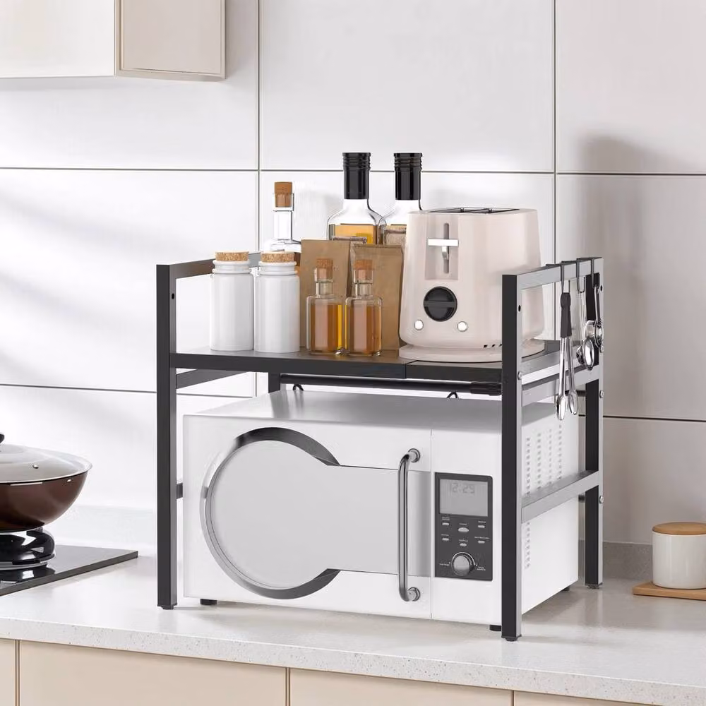 FLAVORA Black 2-Tier Adjustable and Extendable Metal Microwave Oven Rack – 2