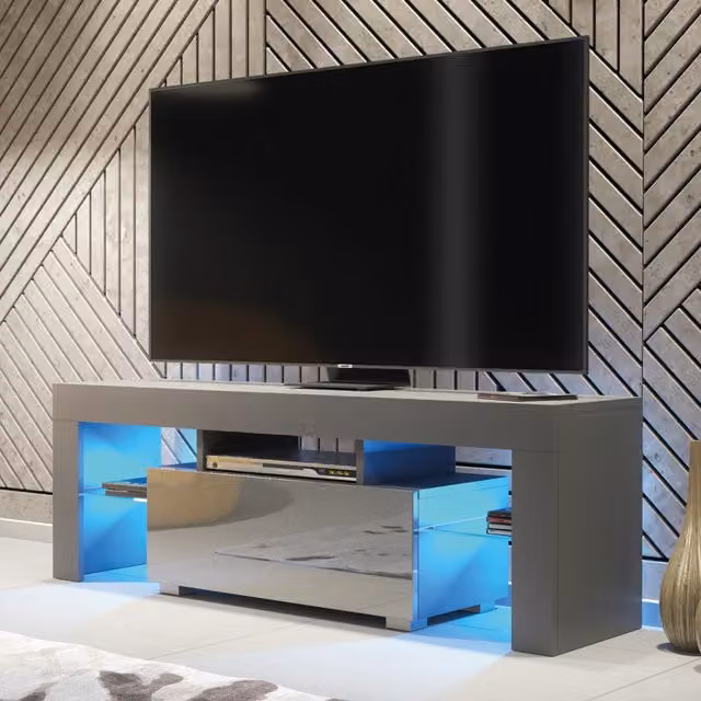 Creative Furniture Floe Modern Glossy TV Unit in Dark Grey, W: 130 cm, D: 35 cm, H: 45 cm