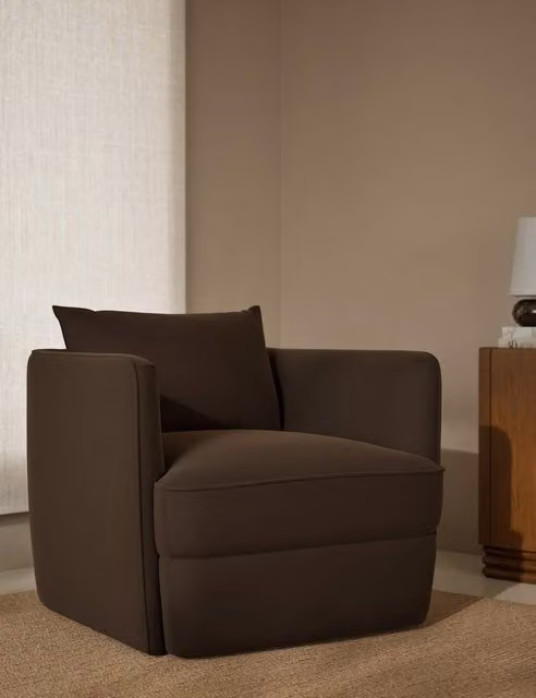M&S Chester Modern Velvet Accent Armchair in Chocolate Brown
