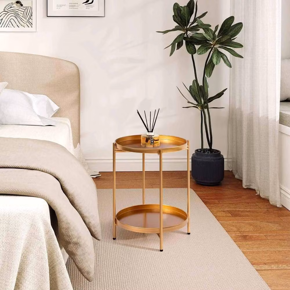 HollyHOME Gold Round Metal Side Table – 3