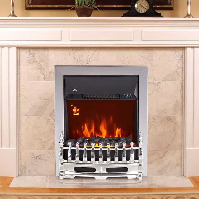 HOMCOM Modern Electric Fireplace with LED Lighting and 2kW Heater in Silver – 7