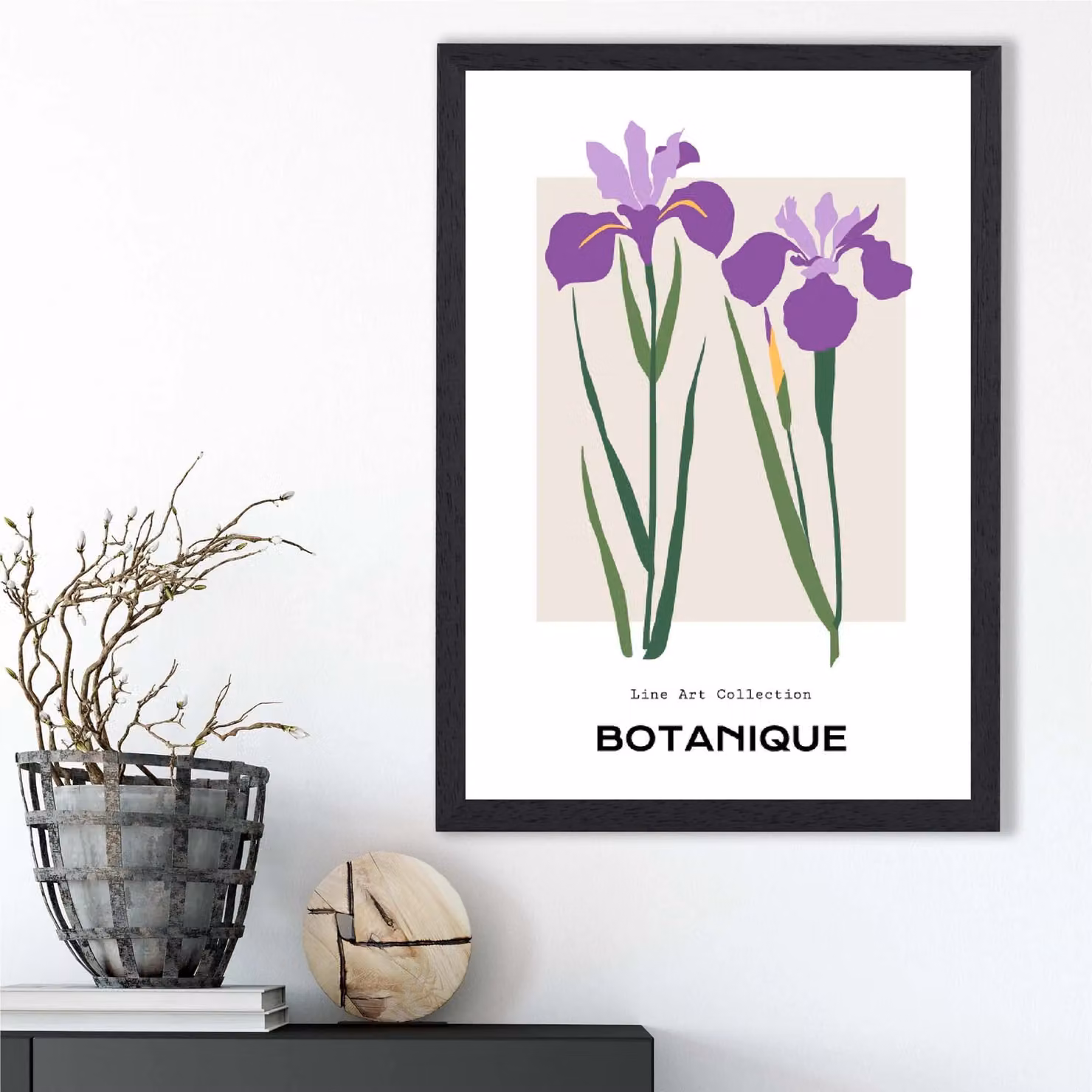 ARTZE Purple Iris Minimalist Botanical Framed Print with Black Frame, A2 – 2