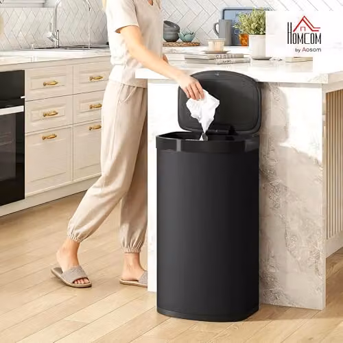 HOMCOM 55L Automatic Sensor Kitchen Bin with Soft-Close Lid, Black, W/D/H: 38.0 x 28.5 x 69.0 cm – 2