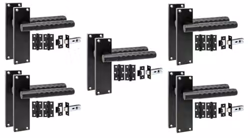 Golden Grace Victorian Knurled Long Backplate Door Handle Set, Matt Black, 5 Pack