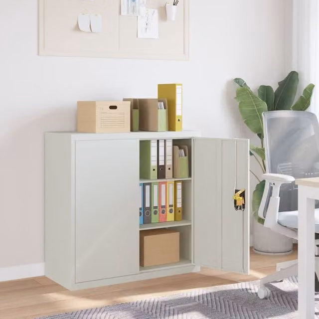 Berkfield Home Office Steel Cabinet in Grey with 2 Hinged Doors and Adjustable Internal Shelves, Width: 90 cm