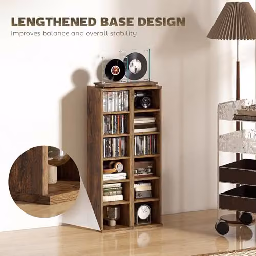 HOMCOM Set of 2 Rustic Brown CD and DVD Storage Tower Racks with Adjustable Shelves – 6