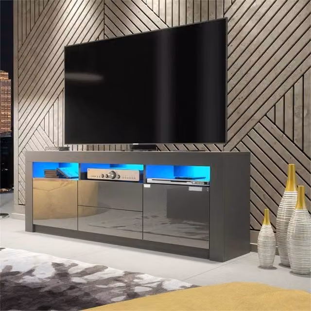 PAWNORA Modern TV Unit in Grey Matt with Grey Gloss Doors – 1
