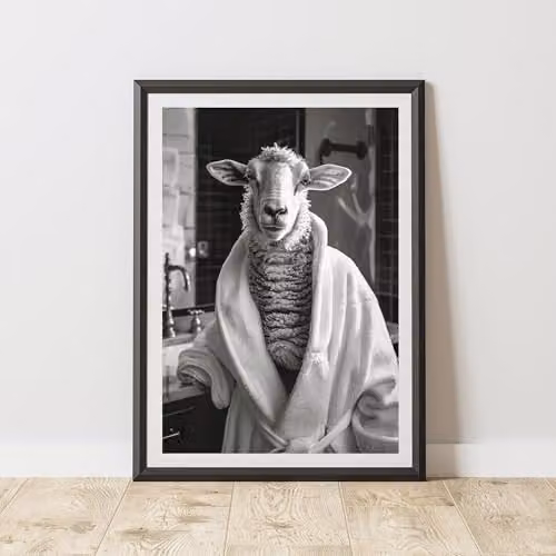 60 Second Makeover Sheep Bathrobe Animal Print Paper Poster, W: 29.7 cm, H: 42.0 cm