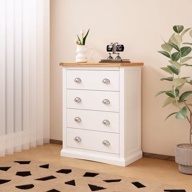 Cabinet Bits Cosenza 4 Drawer Chest of Drawers in White with Chrome Handles