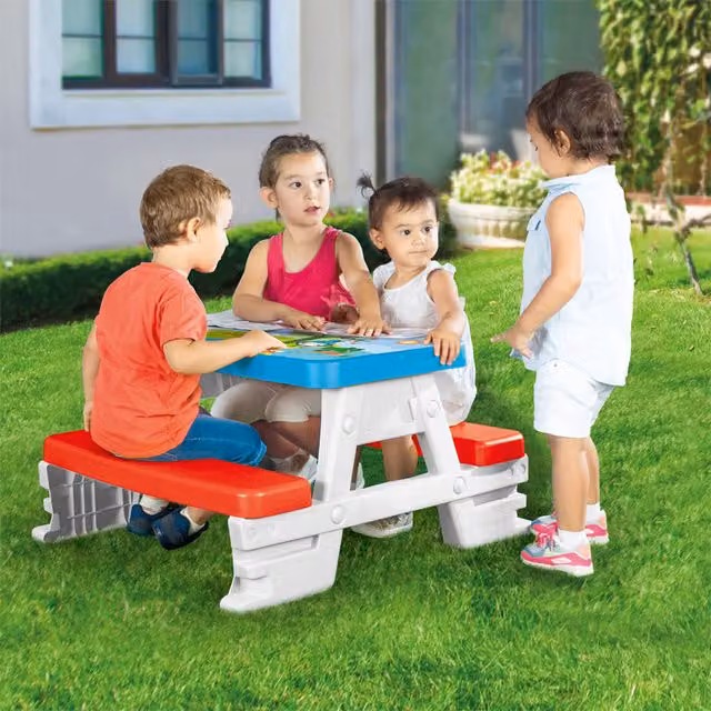 Dolu Childrens Plastic Picnic Table in White, H 77 cm x W 71 cm x D 71 cm