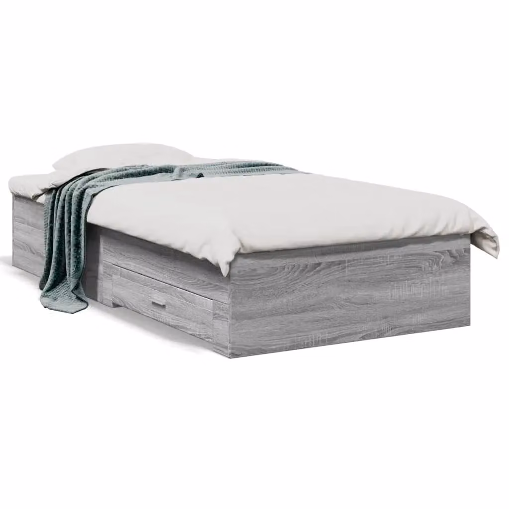 Berkfield Home Modern Bed Frame with Drawers in Grey Sonoma, W/D/H: 100 x 200 cm – 2