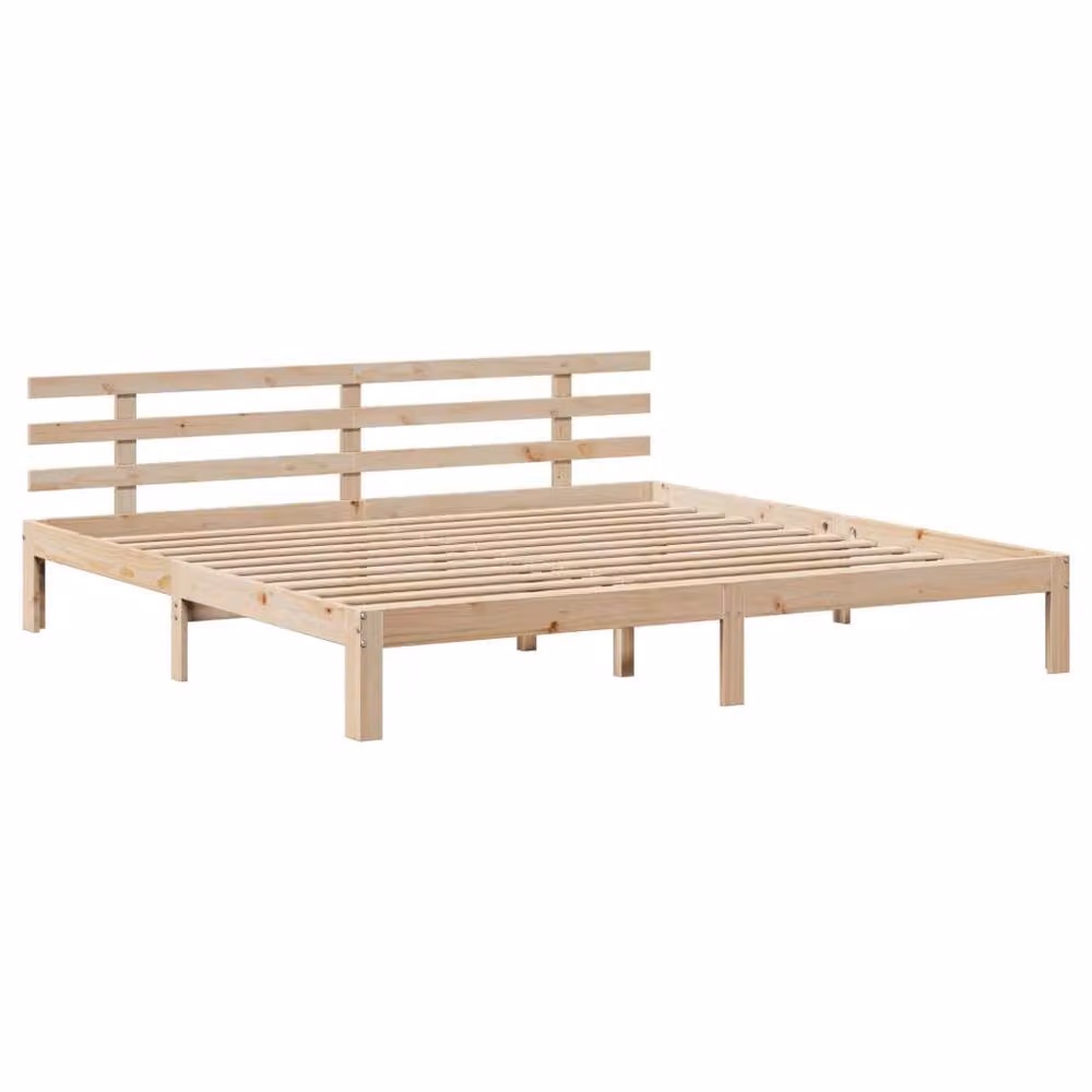 Berkfield Home Super King Bed Frame with Headboard and Side Compartments in Natural Solid Pine, W/D/H: 180 x 200 cm – 2