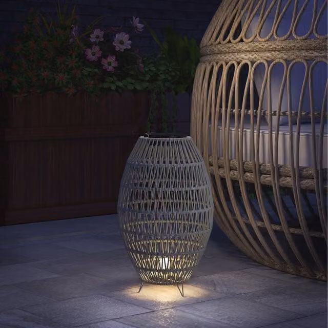 Outsunny Rattan Solar Garden Lantern in Grey with Warm White Light