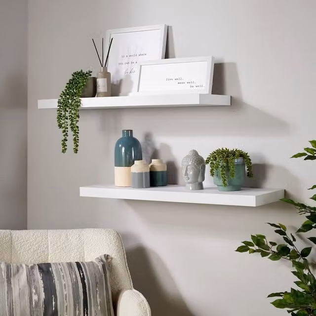 Home Source Cloud Pair of Floating Wall Mounted Storage Shelves, White, Width: 80 cm