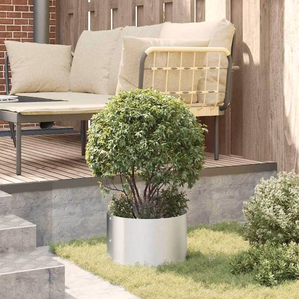 Berkfield Home Modern Galvanised Metal Planter Pot, Silver, Diameter: 30 cm – 3