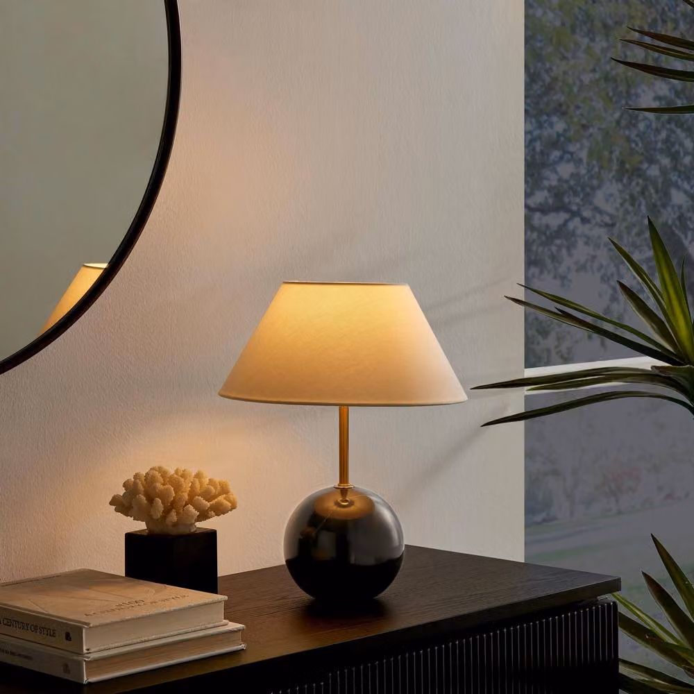 FurnitureboxUK Joceline Round Table Lamp with Black Marble and Brass Base – 2