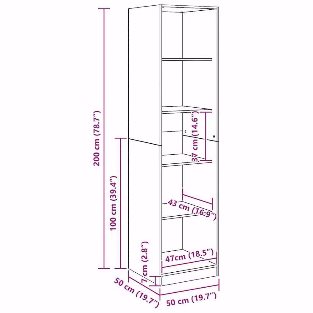 Berkfield Home Artisan Oak Wardrobe in Brown, W/D/H: 50 x 50 x 200 cm – 3