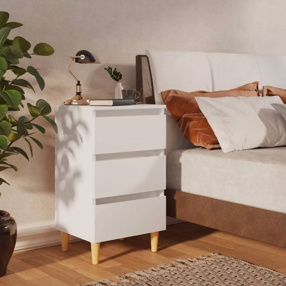 Berkfield Home Bed Cabinet with Solid Wood Legs in White, W/D/H: 40 x 35 x 69 cm – 2