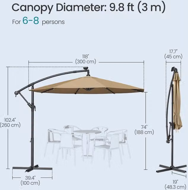 SONGMICS Solar LED Cantilever Garden Parasol in Bronze with Polyester Canopy